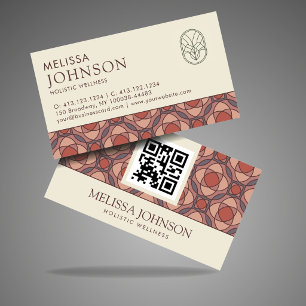 Modern Geometric Cinnamon Marsala Business Card QR
