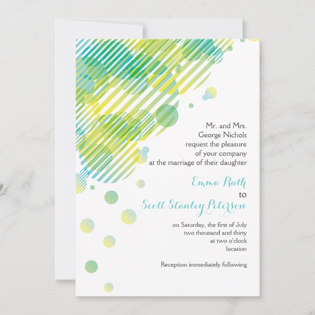 Modern geometric circles aqua, yellow wedding invitation (Front)