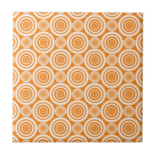 Modern Geometric Circles Orange and White Pattern Tile