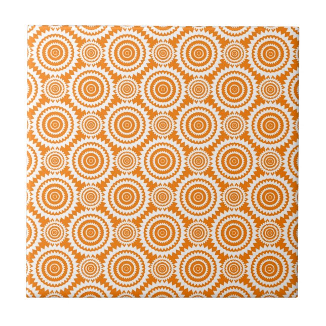 Modern Geometric Circles Orange and White Pattern Tile (Front)