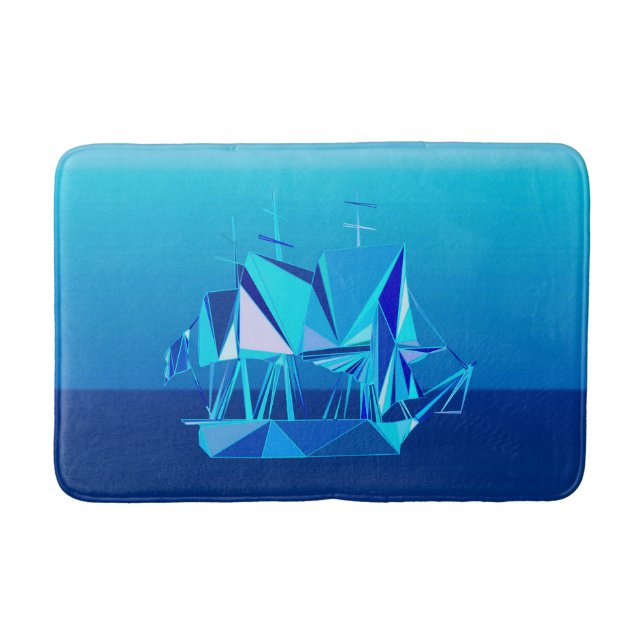 Modern Geometric Clipper Ship, Cobalt Blue Bath Mat (Front)