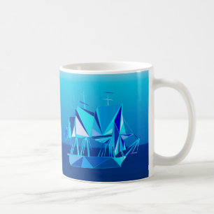 Modern Geometric Clipper Ship, Cobalt Blue Coffee Mug