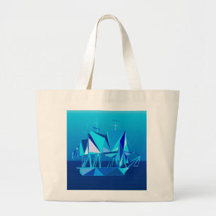 Modern Geometric Clipper Ship, Cobalt Blue Large Tote Bag