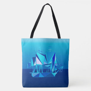 Modern Geometric Clipper Ship, Cobalt Blue Tote Bag