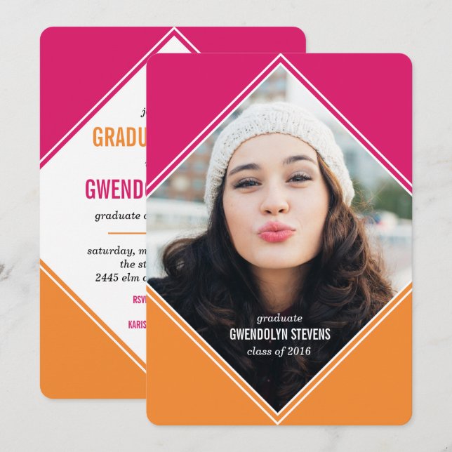 Modern Geometric Colour Block Graduation Invitatio Invitation (Front/Back)