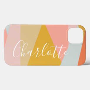 Modern Geometric Colour Block Personalized Coral iPhone 13 Case