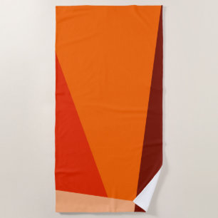 Modern Geometric Colour Block Warm Red Orange Beach Towel