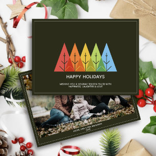 Modern Geometric Colour Overlapping Christmas Phot Holiday Card