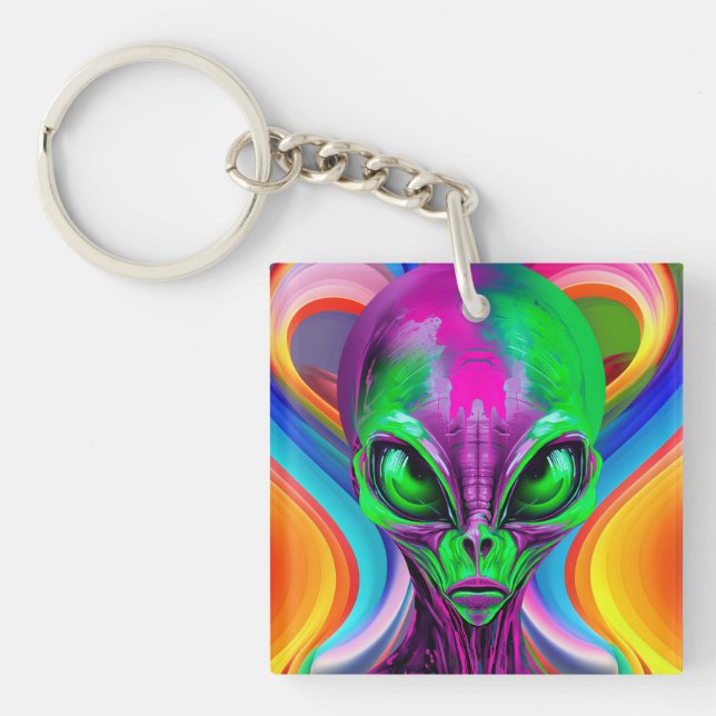 Modern Geometric Colourful Alien Keychain (Front)