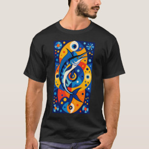 Modern Geometric Colourful Blue Marlin T-Shirt