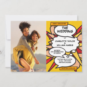 Modern Geometric Comic Book Photo Wedding  Invitation