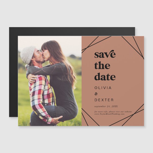 Modern Geometric | Copper Photo Save the Date Magnetic Invitation (Front/Back)