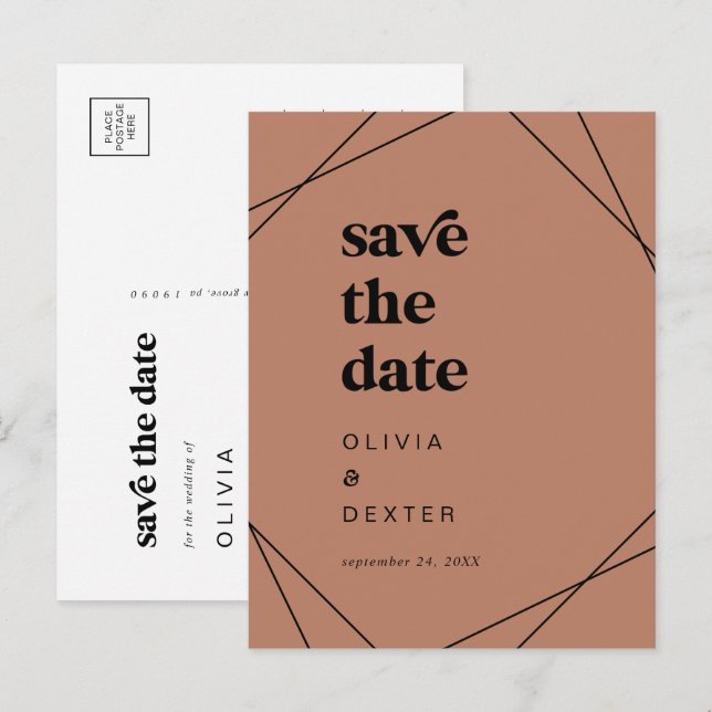 Modern Geometric | Copper Save the Date Invitation Postcard (Front/Back)