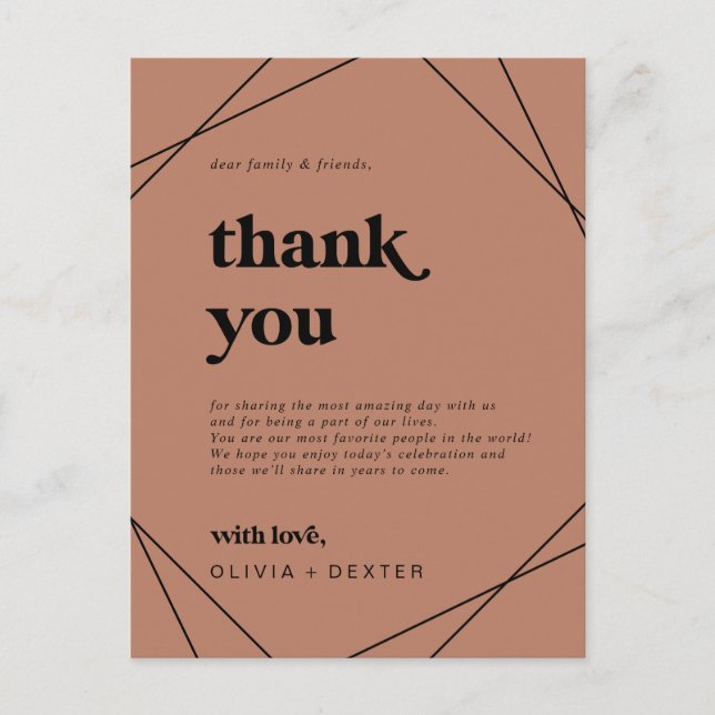 Modern Geometric | Copper Thank You Reception Card (Front)