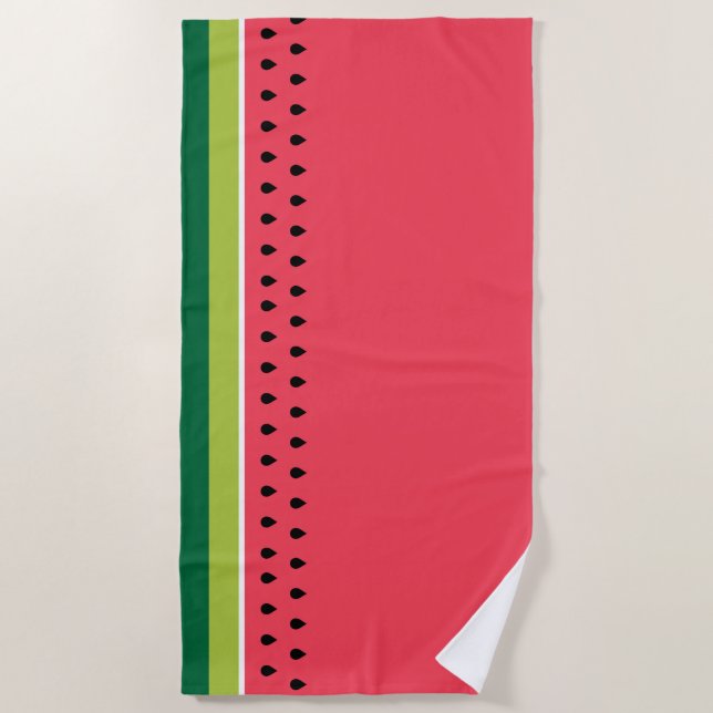 Modern Geometric Coral Pink Green Watermelon Fruit Beach Towel (Front)