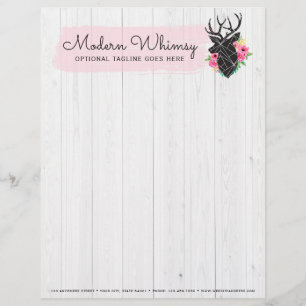 Modern Geometric Deer & Shabby Roses Rustic Wood Letterhead