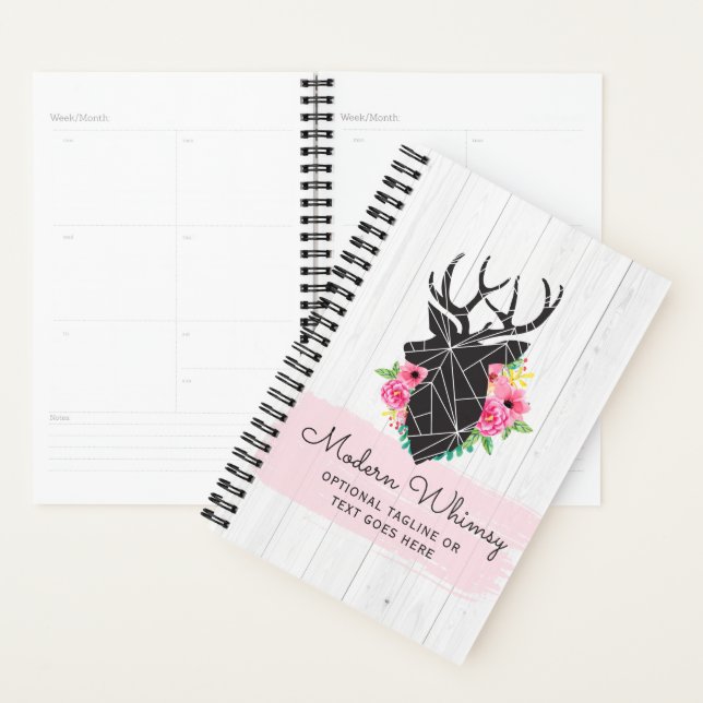 Modern Geometric Deer & Shabby Roses Rustic Wood Planner (Display)