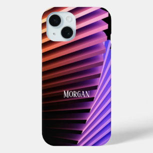 Modern Geometric Design, White Name iPhone 15 Case