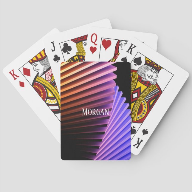 Modern Geometric Design, White Name Playing Cards (Back)