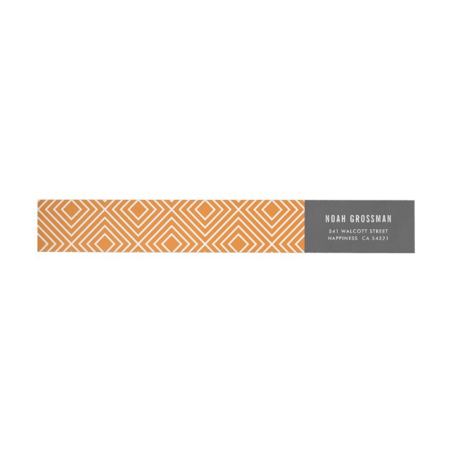 MODERN GEOMETRIC diamond pattern cool grey orange Wrap Around Label (Individual)