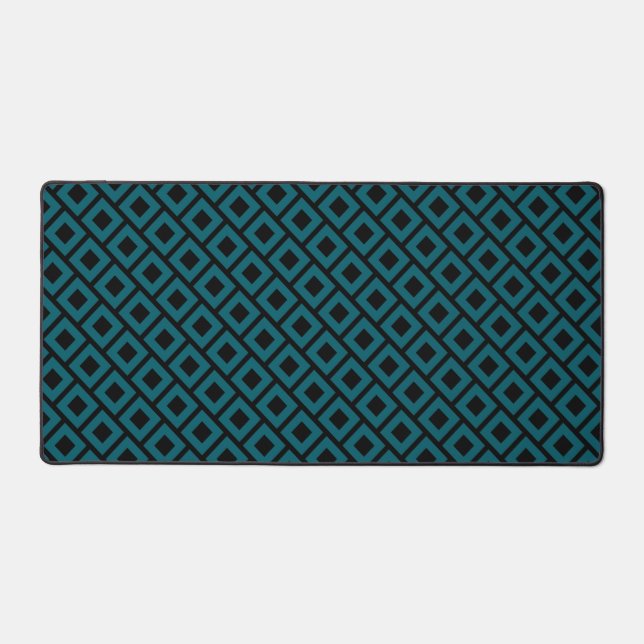Modern Geometric Diamond Pattern in Deep Teal Desk Mat (Front)