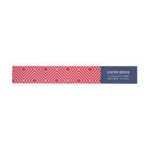 MODERN GEOMETRIC diamond pattern trendy navy red Wrap Around Label