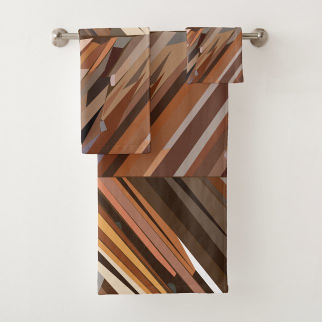 Modern Geometric Diamond Wood Pattern Bath Towel Set (Insitu)