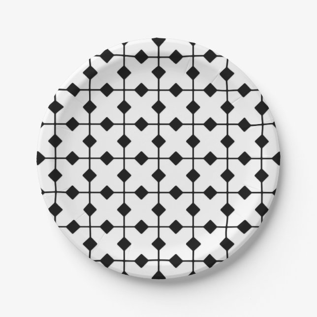 Modern Geometric, Diamonds - Black and White Paper Plate (Front)