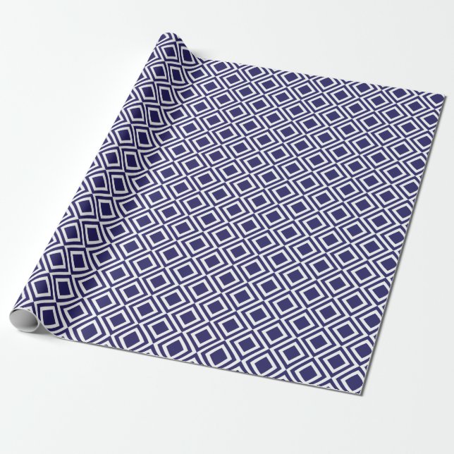 Modern Geometric Diamonds Navy Blue Wrapping Paper (Unrolled)