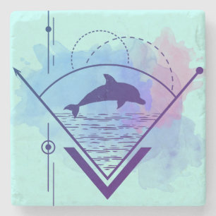 Modern Geometric Dolphin Stone Coaster
