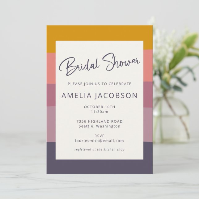 Modern Geometric Earthy Stripes Fall Bridal Shower Invitation (Standing Front)