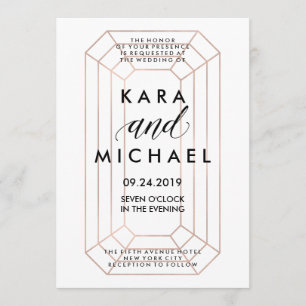 Modern Geometric Emerald Cut Diamond Shape Wedding Invitation