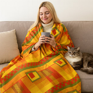 Modern Geometric Fall Colour Fleece Blanket