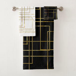 Modern Geometric Faux Gold Lines Bath Towel Set