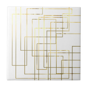 Modern Geometric Faux Gold Lines Tile