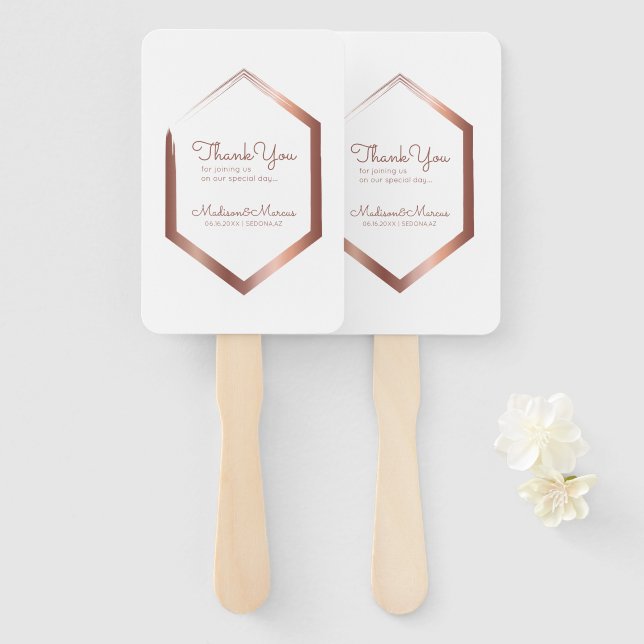Modern Geometric Faux Gold Wedding Thank You Hand Fan (Front and Back)