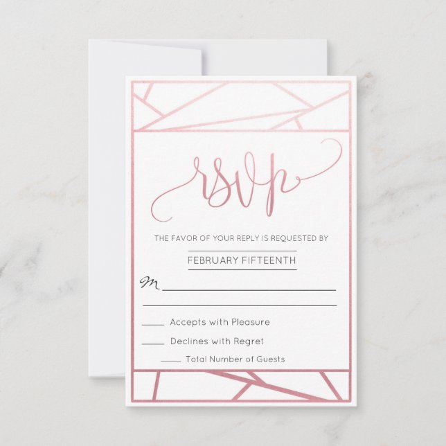 Modern Geometric Faux Rose Gold RSVP Card (Front)