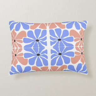 Modern Geometric Floral - Blue & Peach Pattern  Accent Pillow