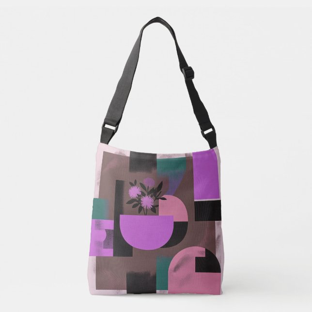 Modern Geometric Floral Composition Crossbody Bag (Front)