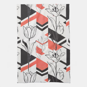 Modern Geometric Floral Contrast Kitchen Towel
