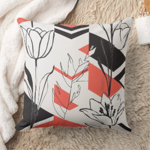 Modern Geometric Floral Contrast Throw Pillow