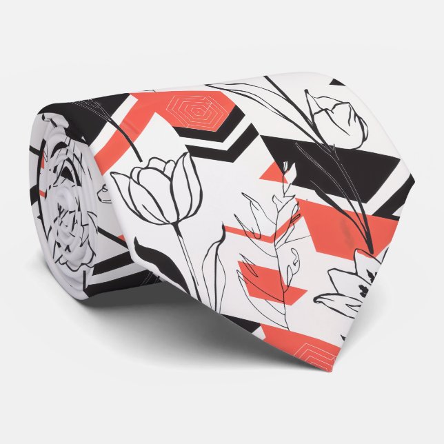 Modern Geometric Floral Contrast Tie (Rolled)