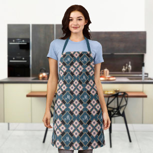Modern Geometric Floral Monogram Flower Pattern Apron