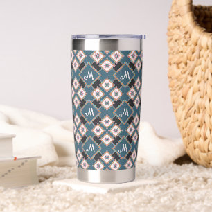 Modern Geometric Floral Monogram Flower Pattern Insulated Tumbler
