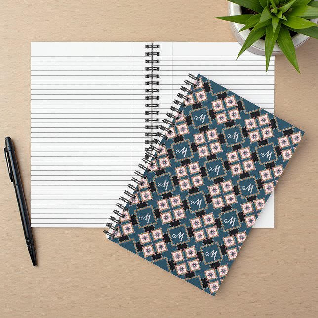 Modern Geometric Floral Monogram Flower Pattern Notebook (Creator Uploaded)