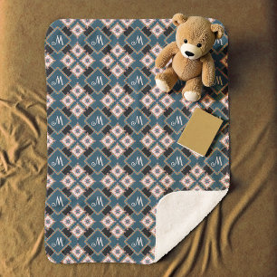 Modern Geometric Floral Monogram Flower Pattern Sherpa Blanket