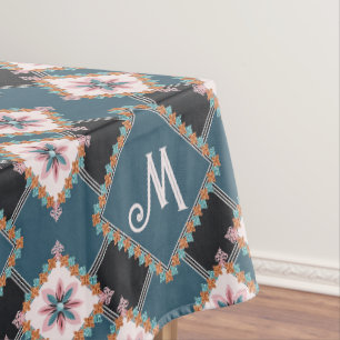 Modern Geometric Floral Monogram Flower Pattern Tablecloth
