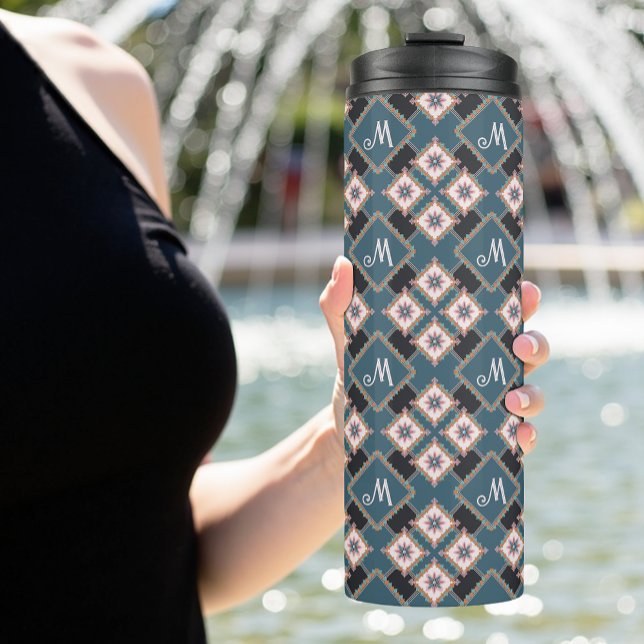 Modern Geometric Floral Monogram Flower Pattern Thermal Tumbler (Creator Uploaded)