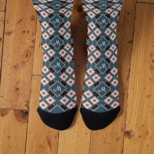 Modern Geometric Floral Monogram Seamless Pattern Socks