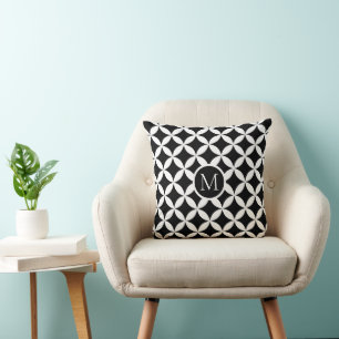 Modern Geometric Floral Monogram Throw Pillow